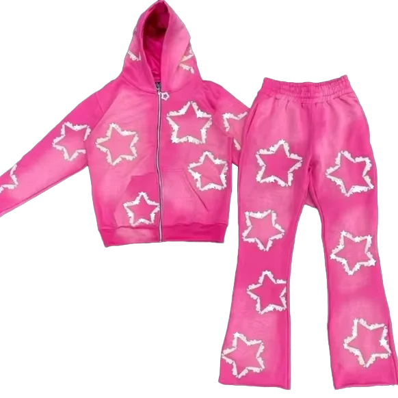 Custom Logo Street Wear High Quality Clothing Jogging Flare Pants Puff Printing Tech Fleece Tracksuit For Men