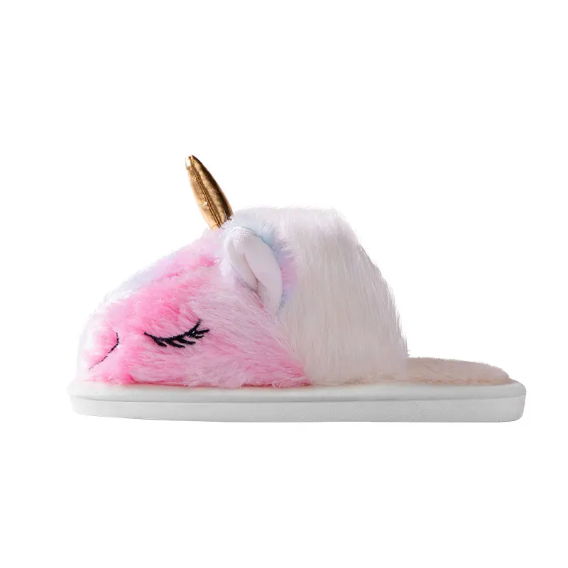 2024 New Design Fall Winter Warm Slippers Lovely Plush Soft Unicorn Cartoon Slippers Ladies Women Comfortable Slides Slippers