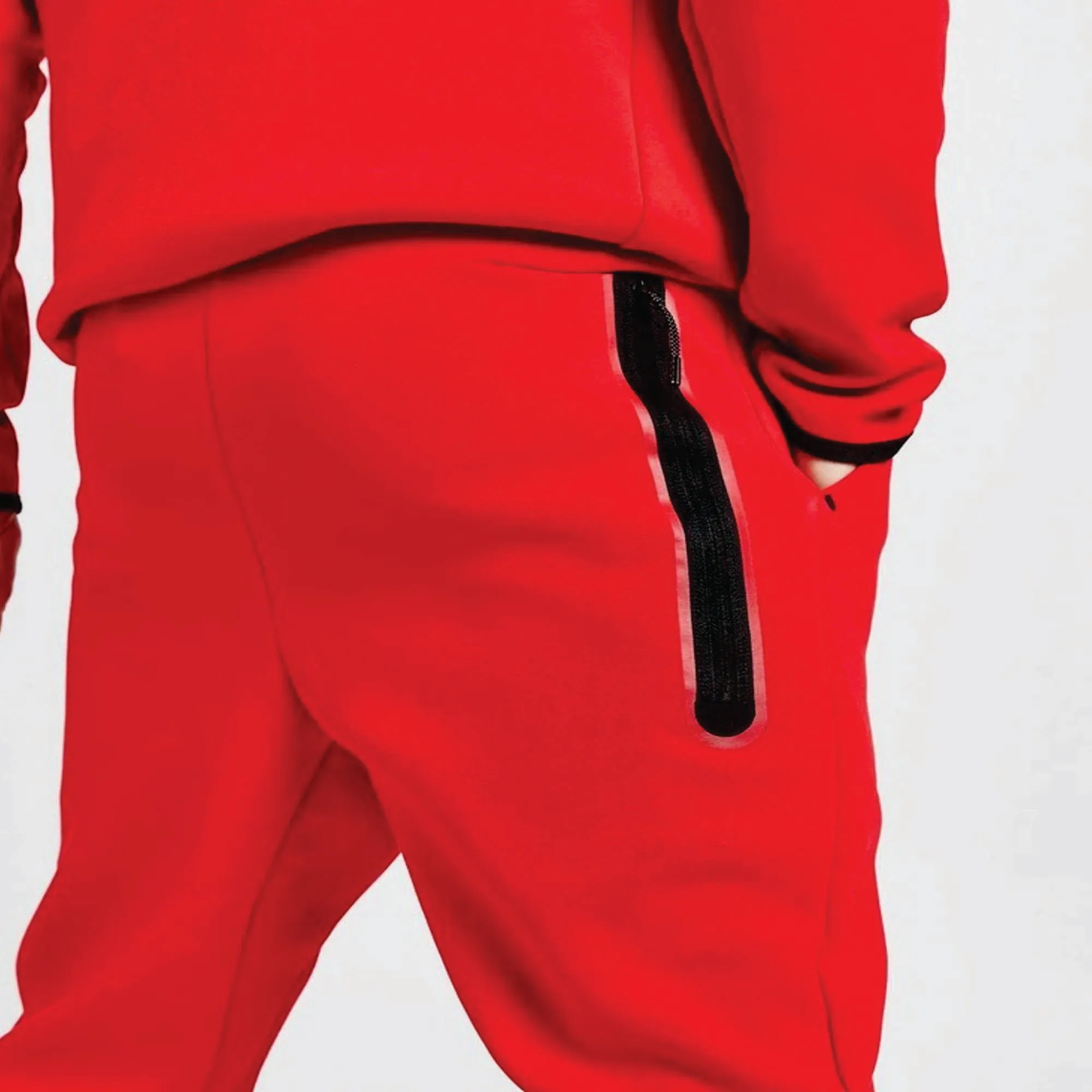 OEM Design 69% Cotton 31% Polyester Red Men Tech Fleece Tracksuit Full Zip Hoodie Joggers Sweatpants Sweatsuit