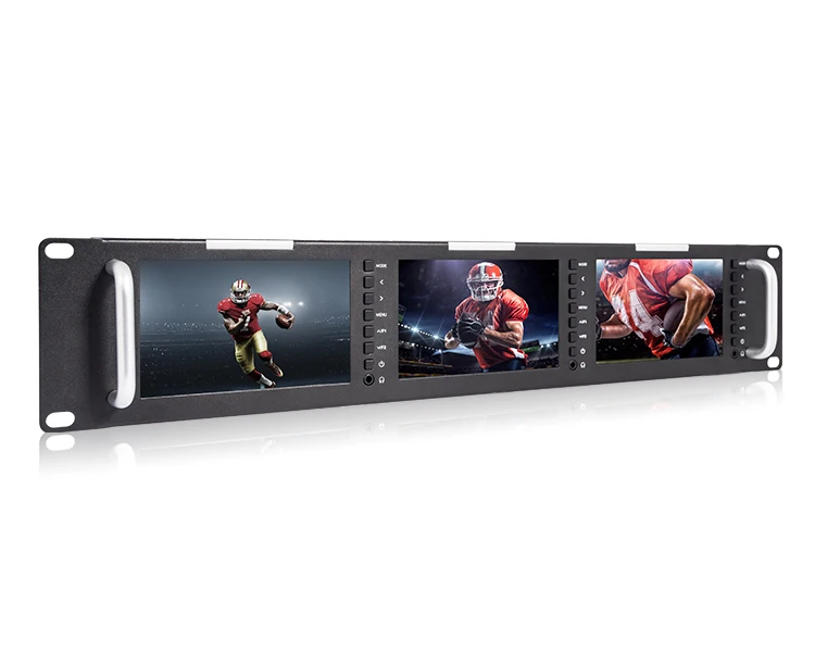 Triple 5 Inch 2RU 800x480 Broadcast LCD Rack Mount Monitor with 3G-SDI, HD-MI, AV input and output T51