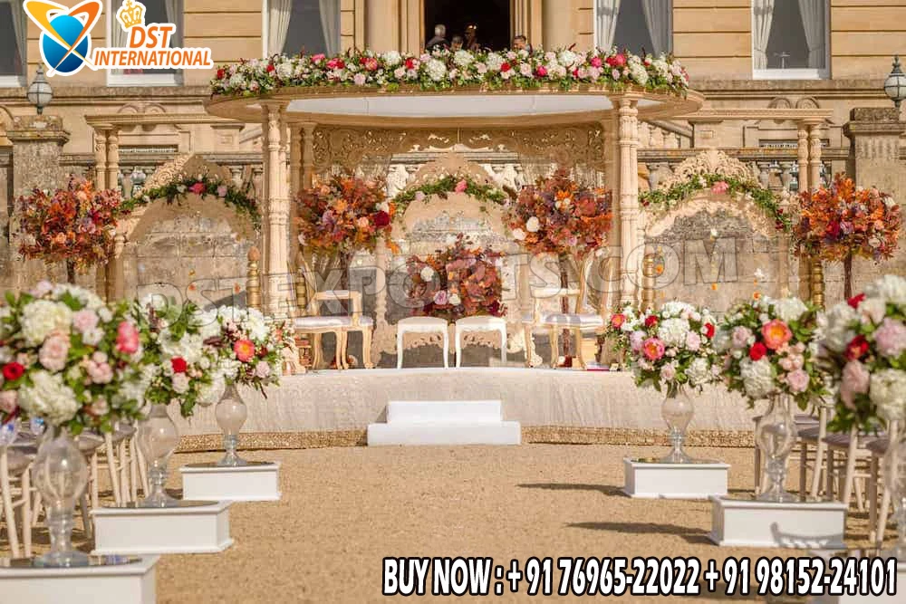 Trending Triveni Wooden Mandap for Outdoor Weddings Vintage Style Wedding Mandap Modern Marriage Mandap with Garden Themes