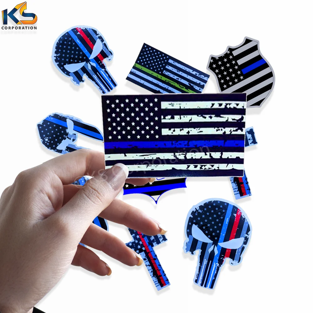 Custom USA Flag with Blue Line vinyl sticker Outdoor Waterproof USA Car Sticker thin blue red line flag stickers