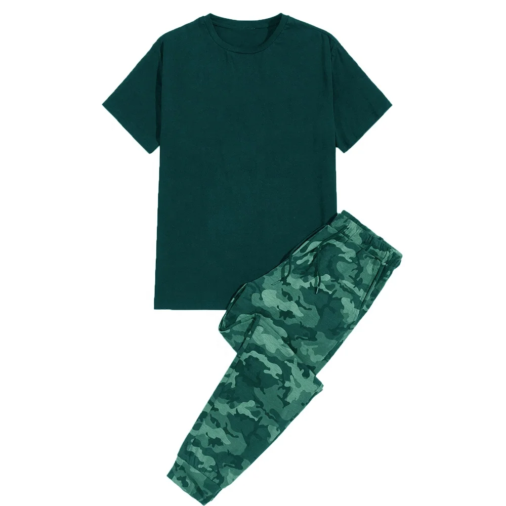 Men Letter Print Top & Camo Pants Set 2022 Mens Camo Summer Sets Tracksuit Wholesale Price With Custom Logo Plus Size OEM