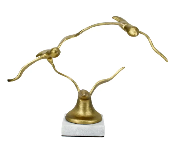 High Quality Winged Gold Birds Aluminum Sculpture with Luxury Marble Base Unique Design Home Living Room Decor Top Tabletop Art