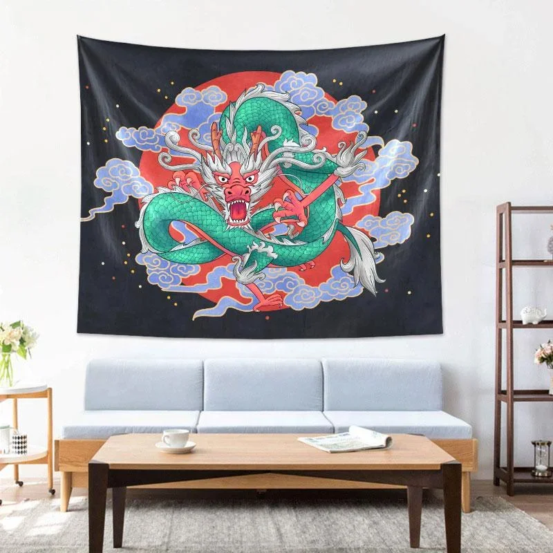 Cool Dragon King Anime Black Wall Hanging Tapestry for Men Room Decor Japanese Style Art Tapestry for Home Decor