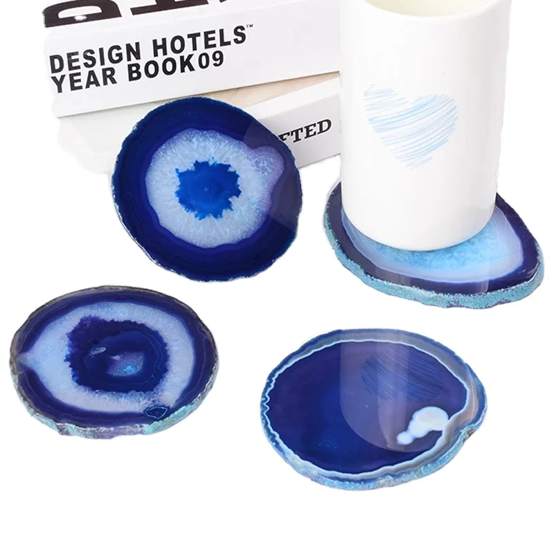 Coaster Blue Agate Coasters Wholesale Price Agate For Sell Mats Pad For Cup Holders Natural Stone Agate Coaster OEM