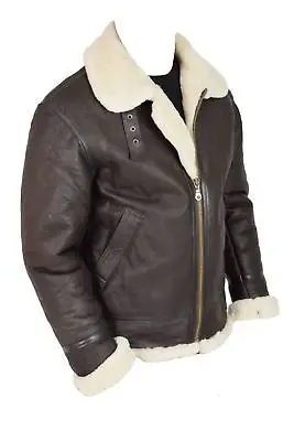 Best quality High Quality Winter Sheepskin Brown Men Jacket Aviator Bomber Shearling Bomber Vintage Leather Jacket For Men