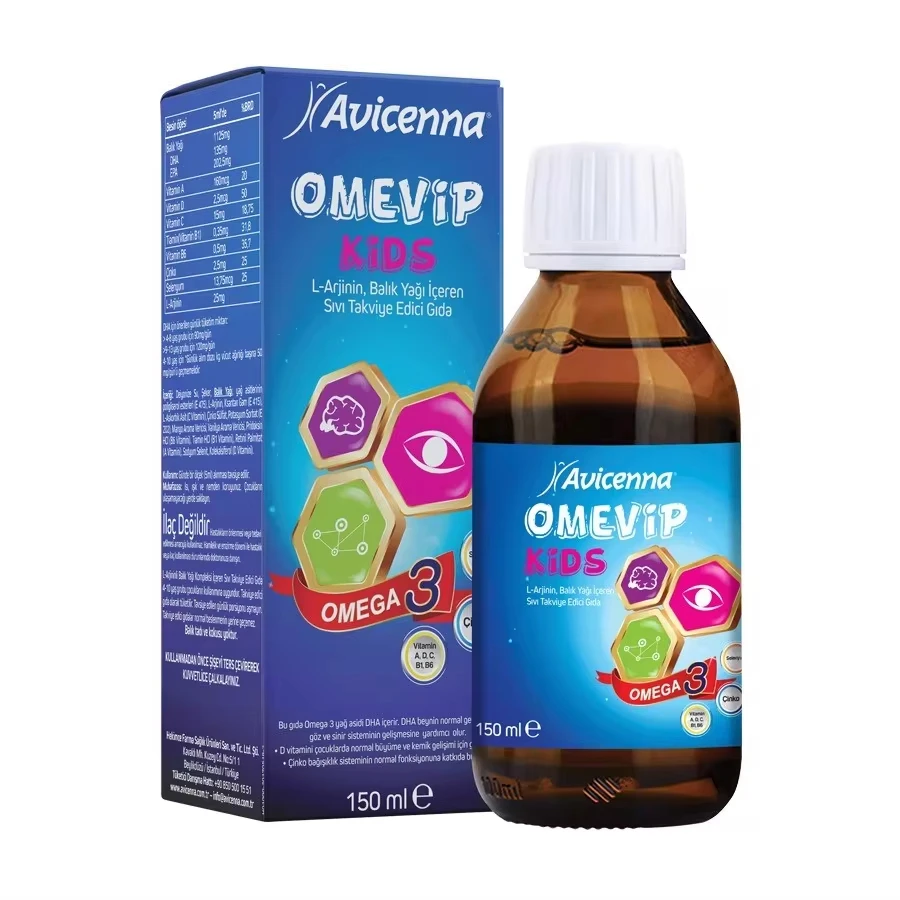 Avicenna Omevip Kids Omega 3 Syrup 150ml from Turkey L-Arginine Fish Oil Supplement Bone Development Best Price Herbal Supplemen