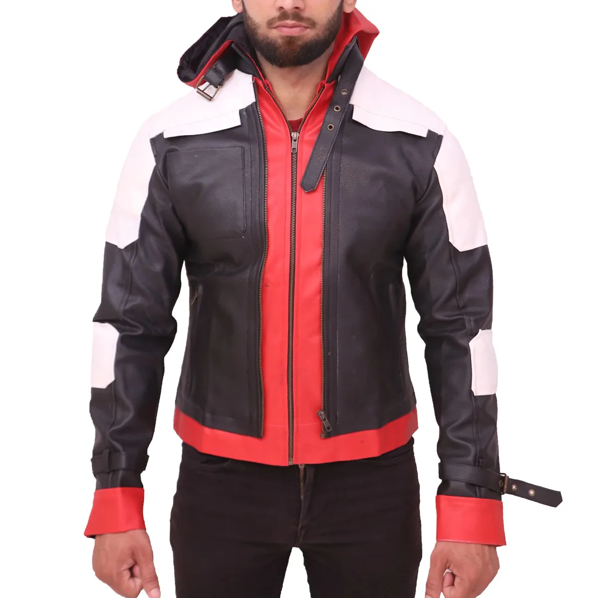 Custom Bat man Style Knight Red Hood Leather Men Jacket
