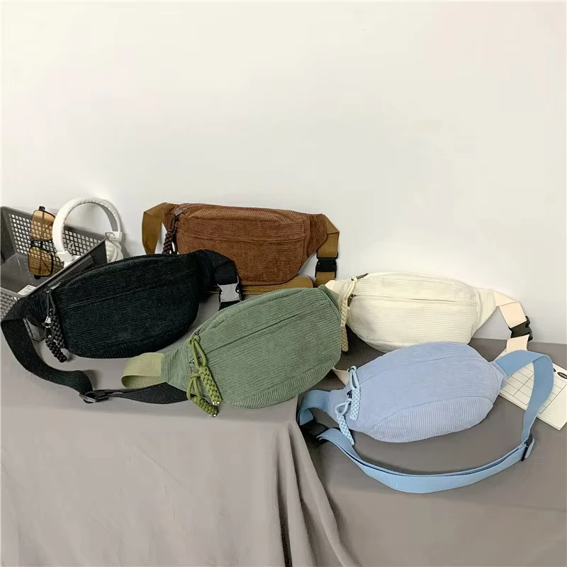 Wholesale Large Capacity Corduroy Chest Bag Street Style Sport Fanny Pack Casual Crossbody Shoulder Waist Belt for Outdoor Use