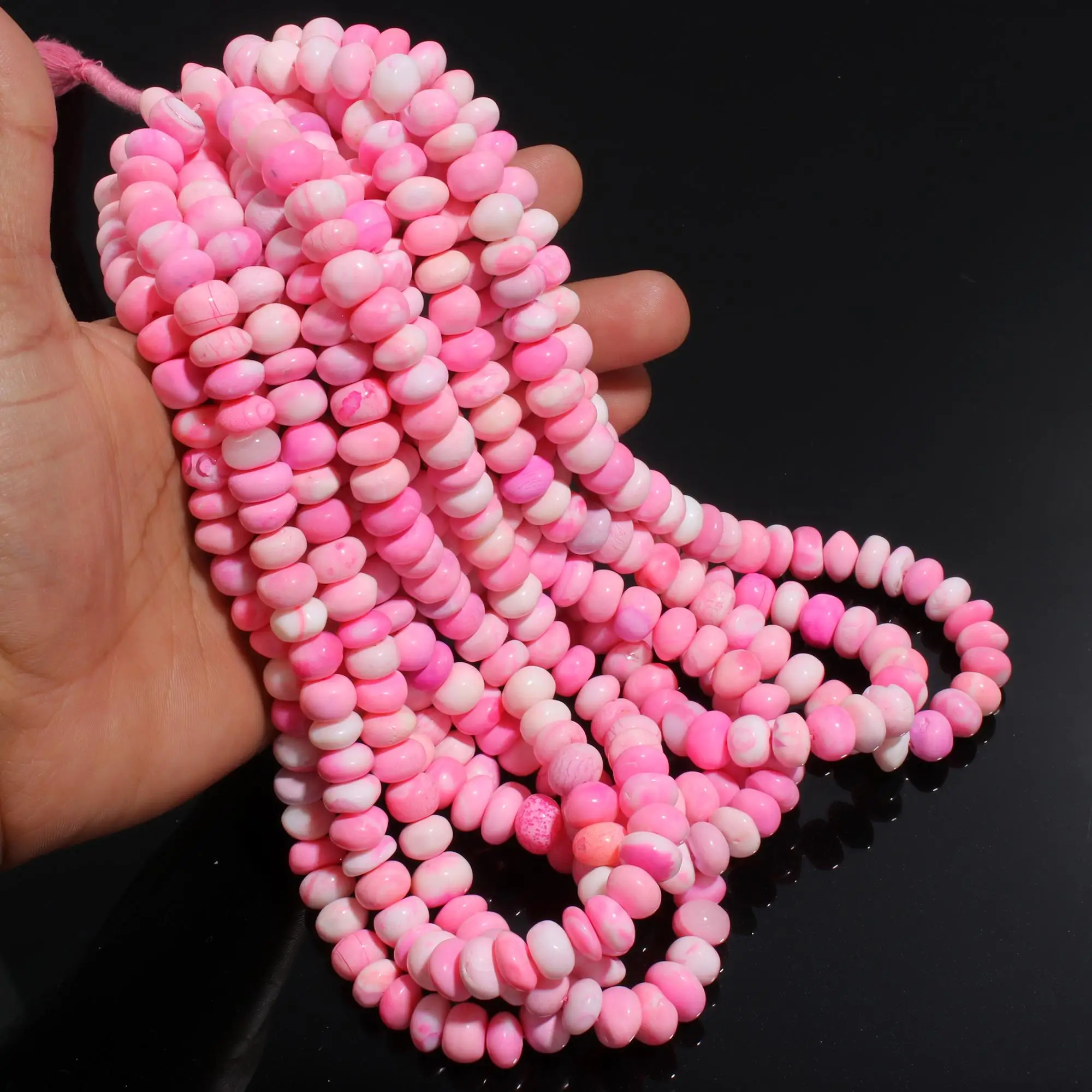 Hot Selling Beautiful Matte Pink Opal Smooth Rondelle Shape Beads 7-9mm Washed Out Matte Pink Opal Gemstone Beads for Jewelry