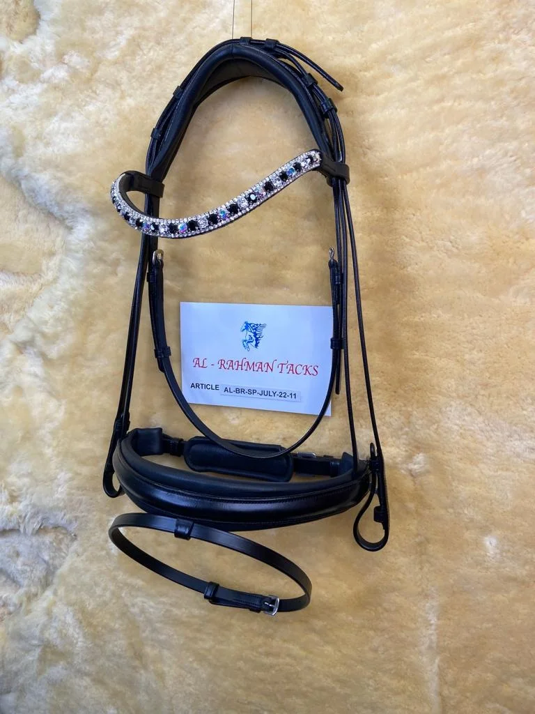 PREMIUM HORSE LEATHER ANATOMICAL BRIDLE FANCY DECORATIVE RHINESTONE JEWELED BROBAND BLING FULLY SOFTY PADDED BRIDLE OEM ACCEPTED