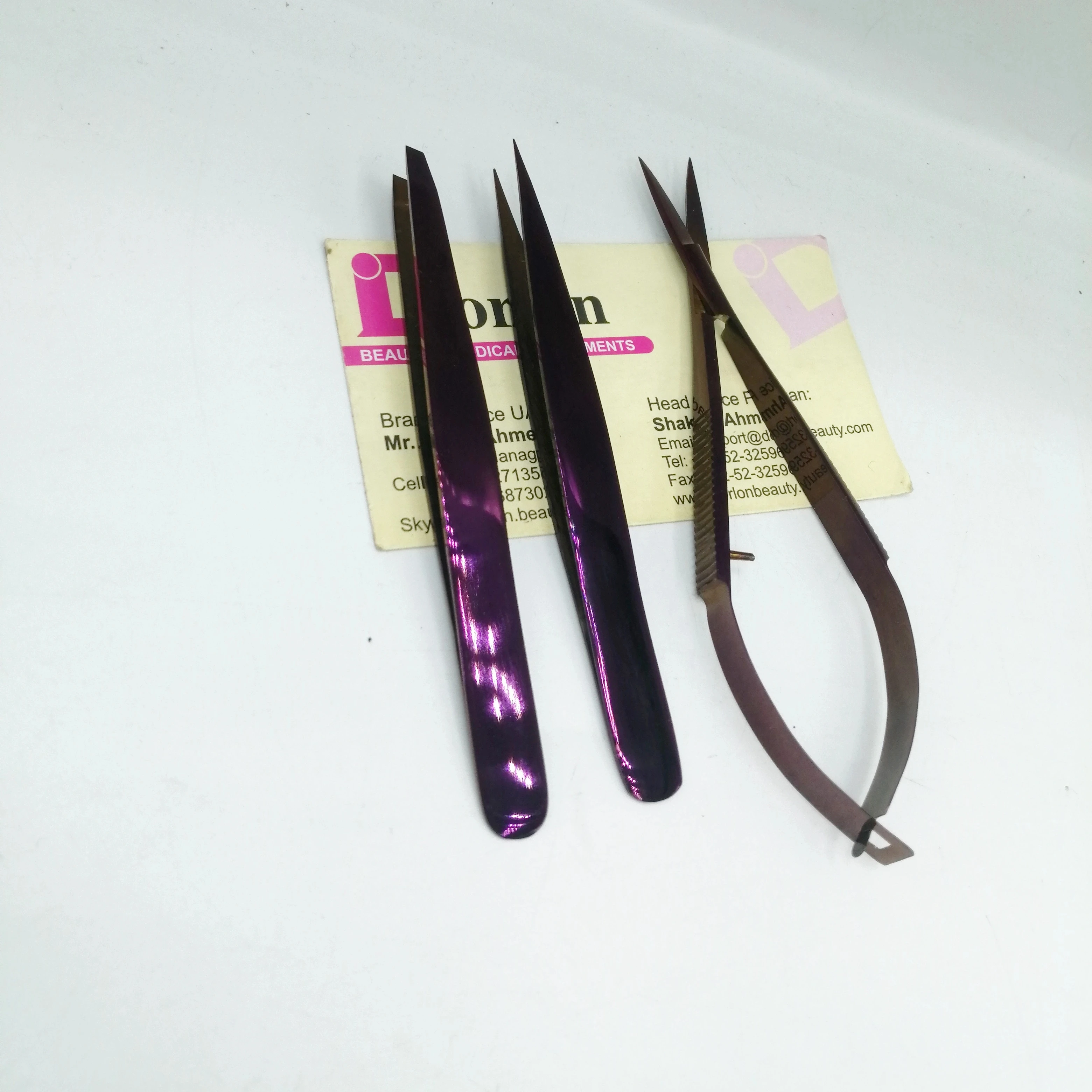 Purple Plasma slanted Pointed Eyebrow Tweezers With Spring Scissor Custom Private Label High Quality Brow Tweezers In Pakistan