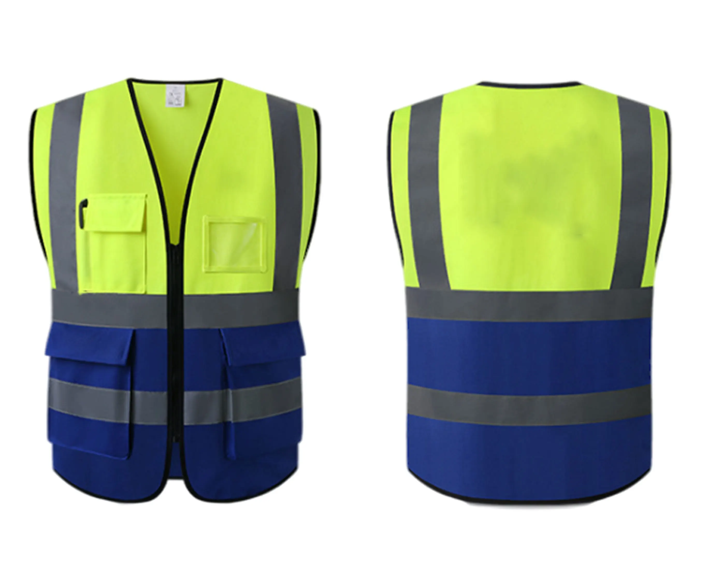 Mesh Economy Class 2 High Visibility Zipper Closure Vest with Two-Tone Trim, Large, Green