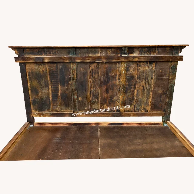 Solid Wood Burnt Finish Platform Rustic Style Home Furniture with Recycled Wood Furniture Old Wooden Mattress 180CM King Bed