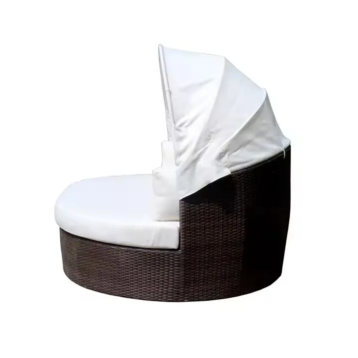 Thien Phu Outdoor Garden Parasol Commercial Beach Umbrella with Stripe Rattan Bed for Hotels and Glamping