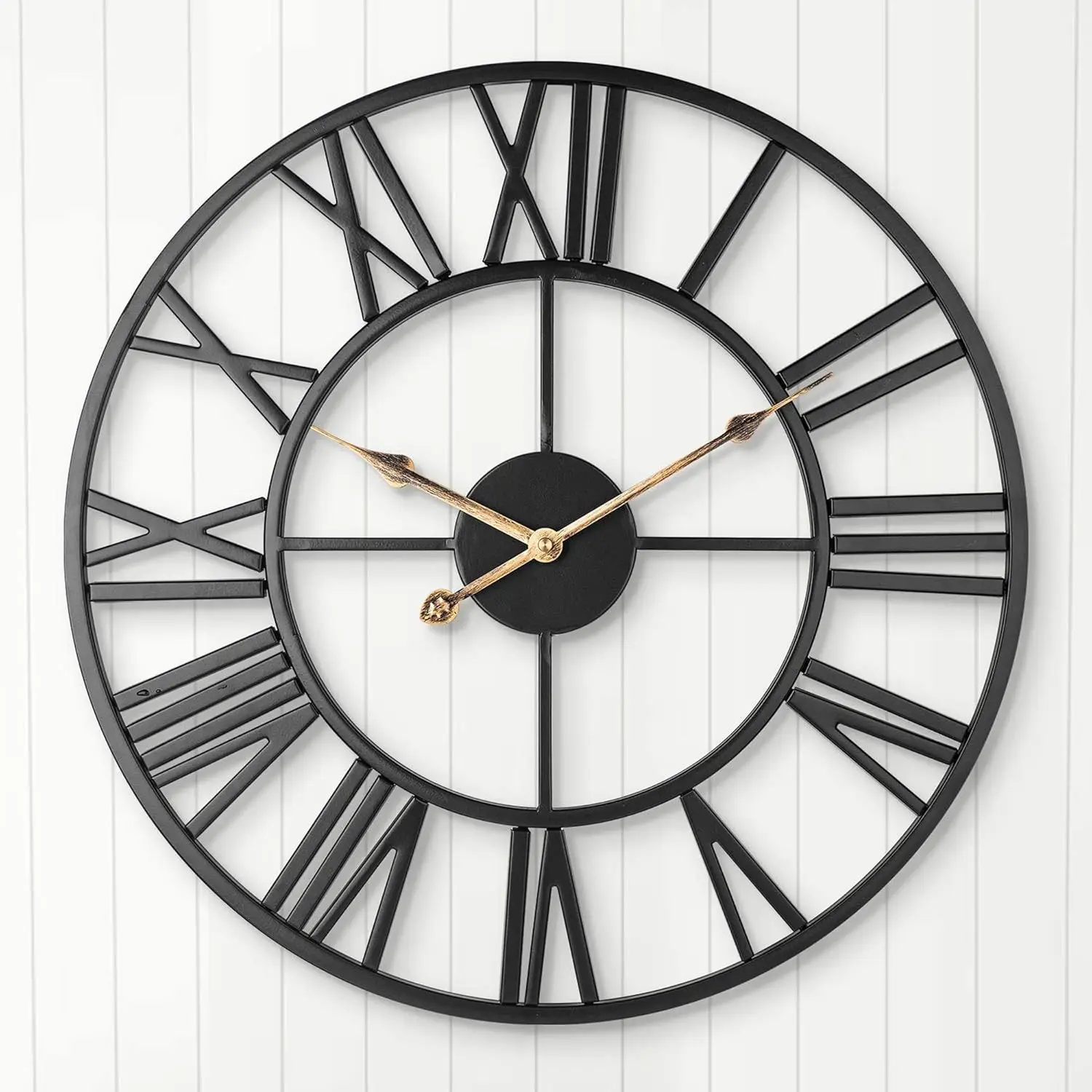 Modern Design Big Size Black Wall Clock for Living Room Decoration Metal Roman Number Wall Clock Decoration