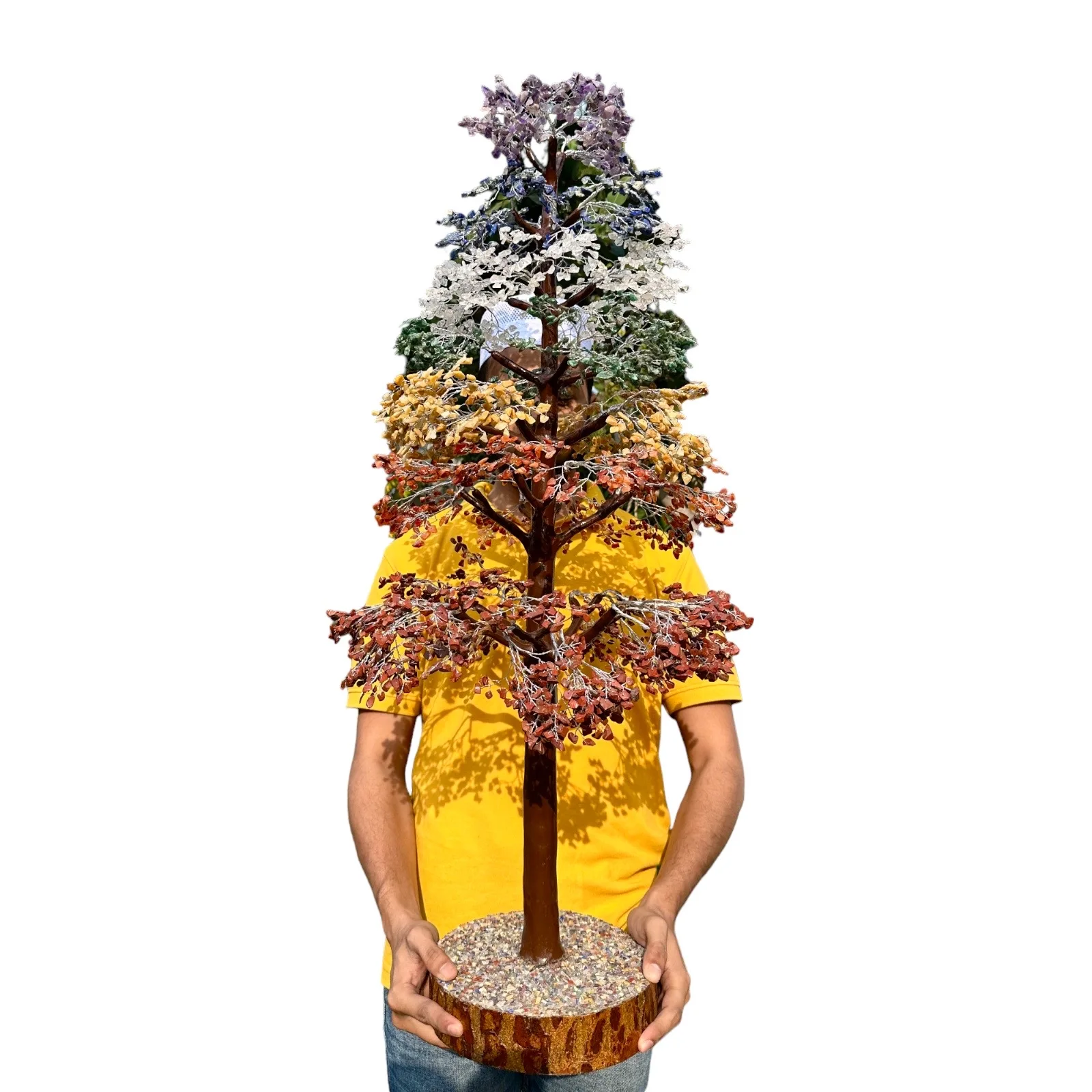 Handcrafted Huge 10000 Beads Seven Chakra Tree Natural Healing Gemstone Crystal Bonsai Fortune Money Tree For Good Luck
