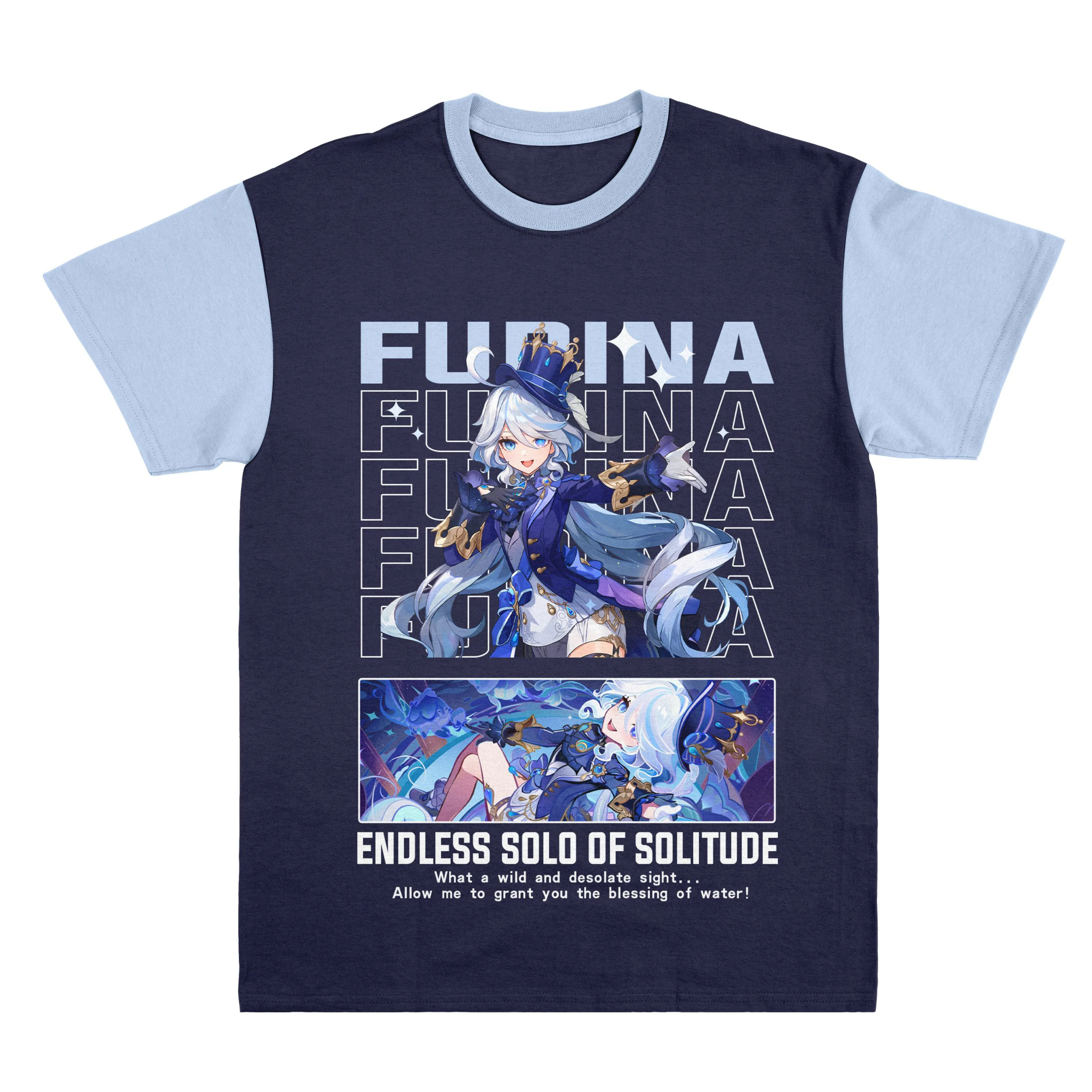 Furina 2024 Customized Oversized O-Neck T-Shirt 220 Grams 2024 OEM Custom Heavyweight Printed Light 2024 Streetwear Bamboo Anime
