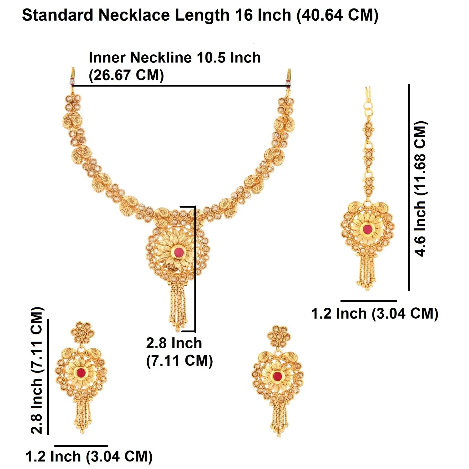 Indian Traditional Antique Gold Plated Floral Kundan Choker Necklace Dangle Earrings With Maang Tikka Jewellery Set, Pi