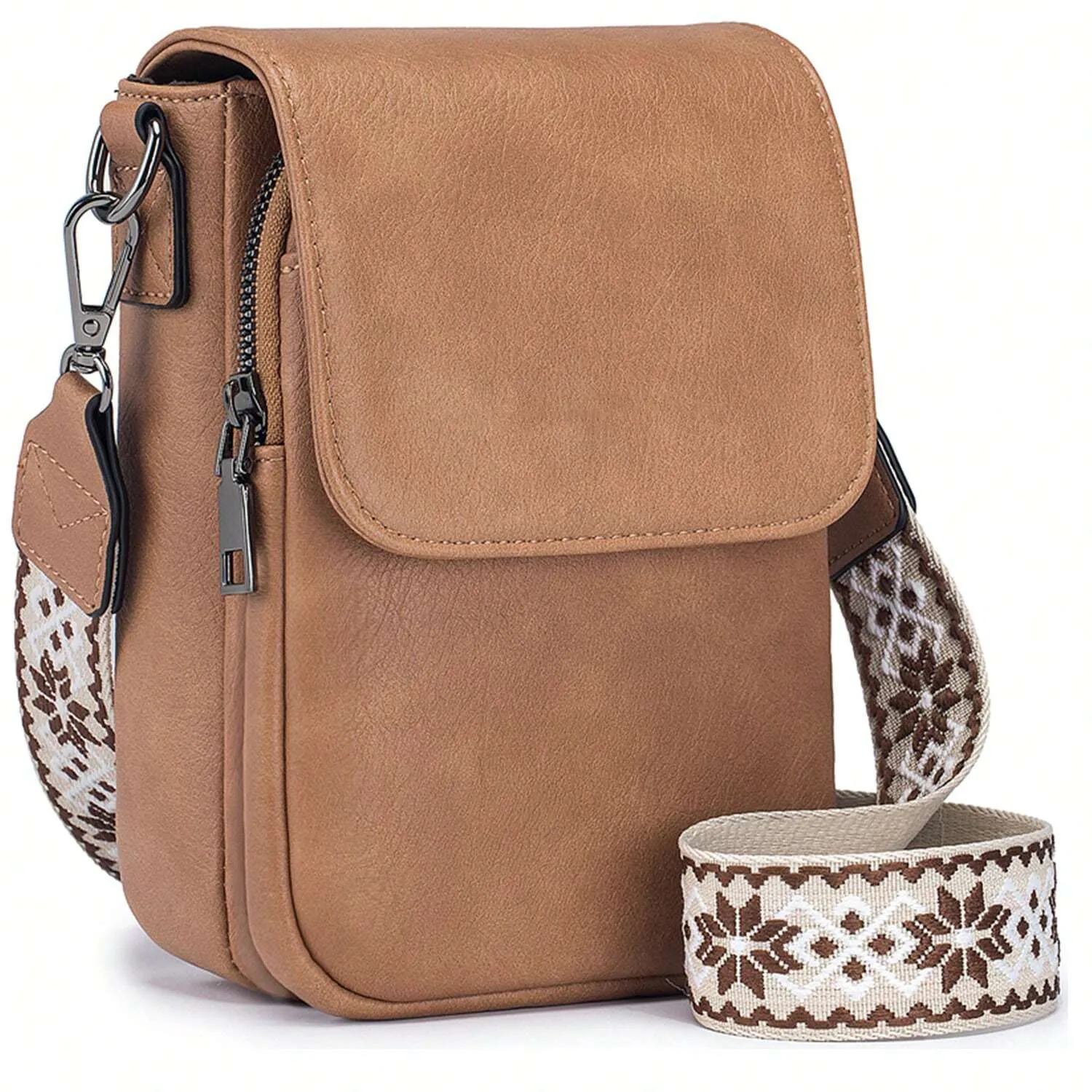 Small Leather Triple Compartment Wallet Purses With Card Slots Cell Phone Crossbody Bag  For Women