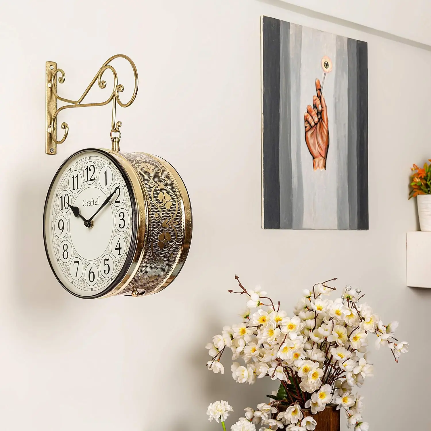 Antique Style Railway Station Clock Platform Hanging Wall Clock gold wall clock for Living Room Home Office 10 inch