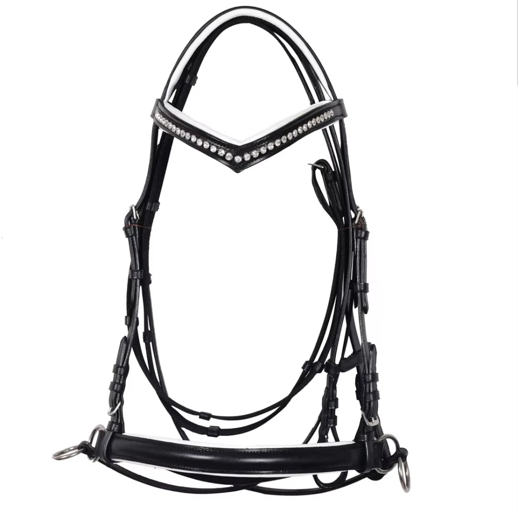 Most Selling Patent Leather Bridle with Pink Crystal Brow Band with White Padding for Horse Available at Export
