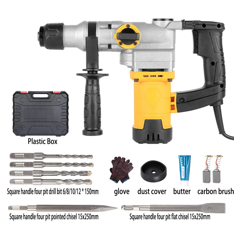 All-copper motor handheld electric pick 220V high-power concrete crusher wall demolition electric hammer impact drill set