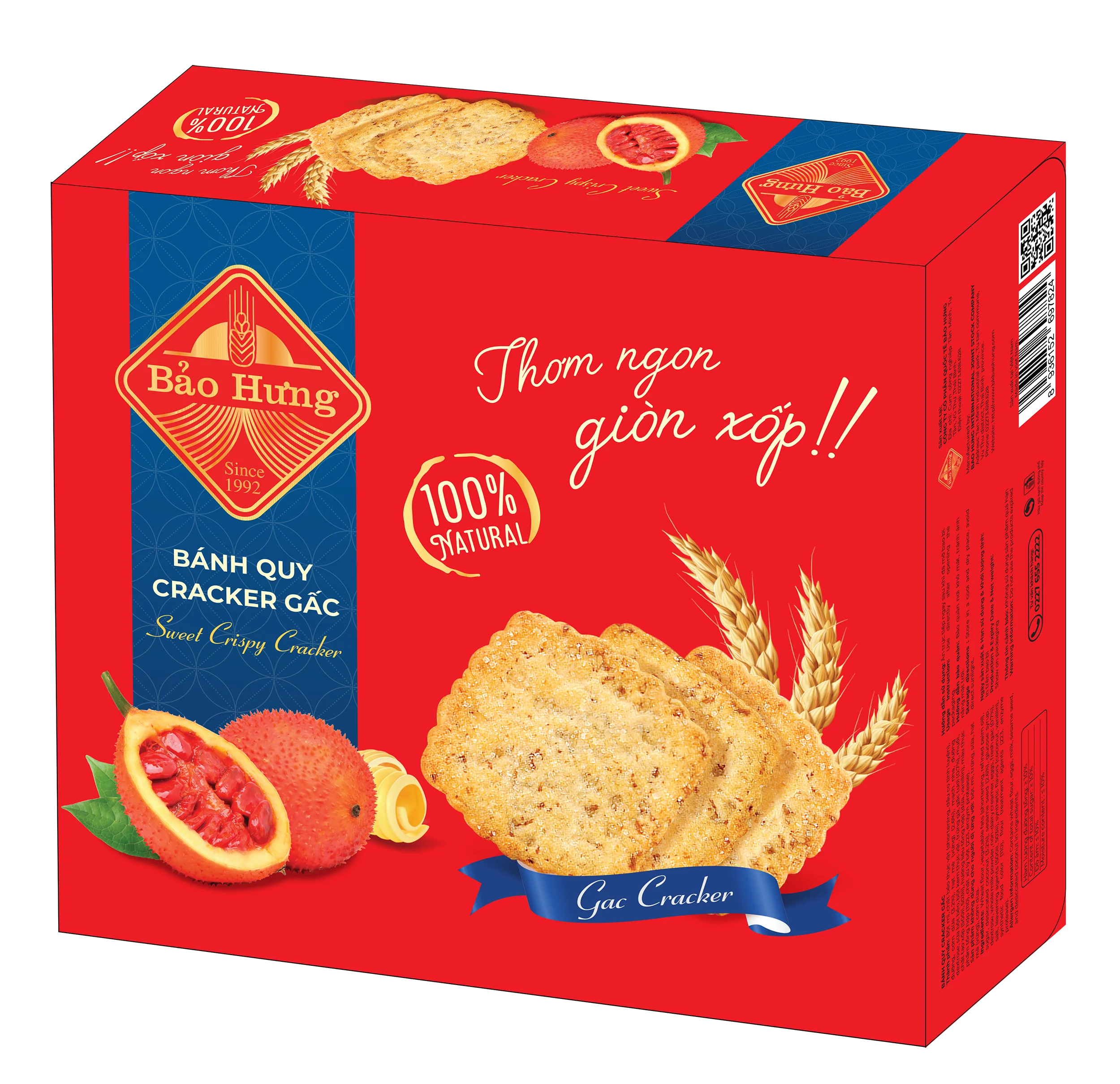 Hot New Premium Quality Bao Hung Thin Crispy Cracker Gac Sesame Flavour 120g PAPER BOX-Delicious Fruit Biscuits/Cookies