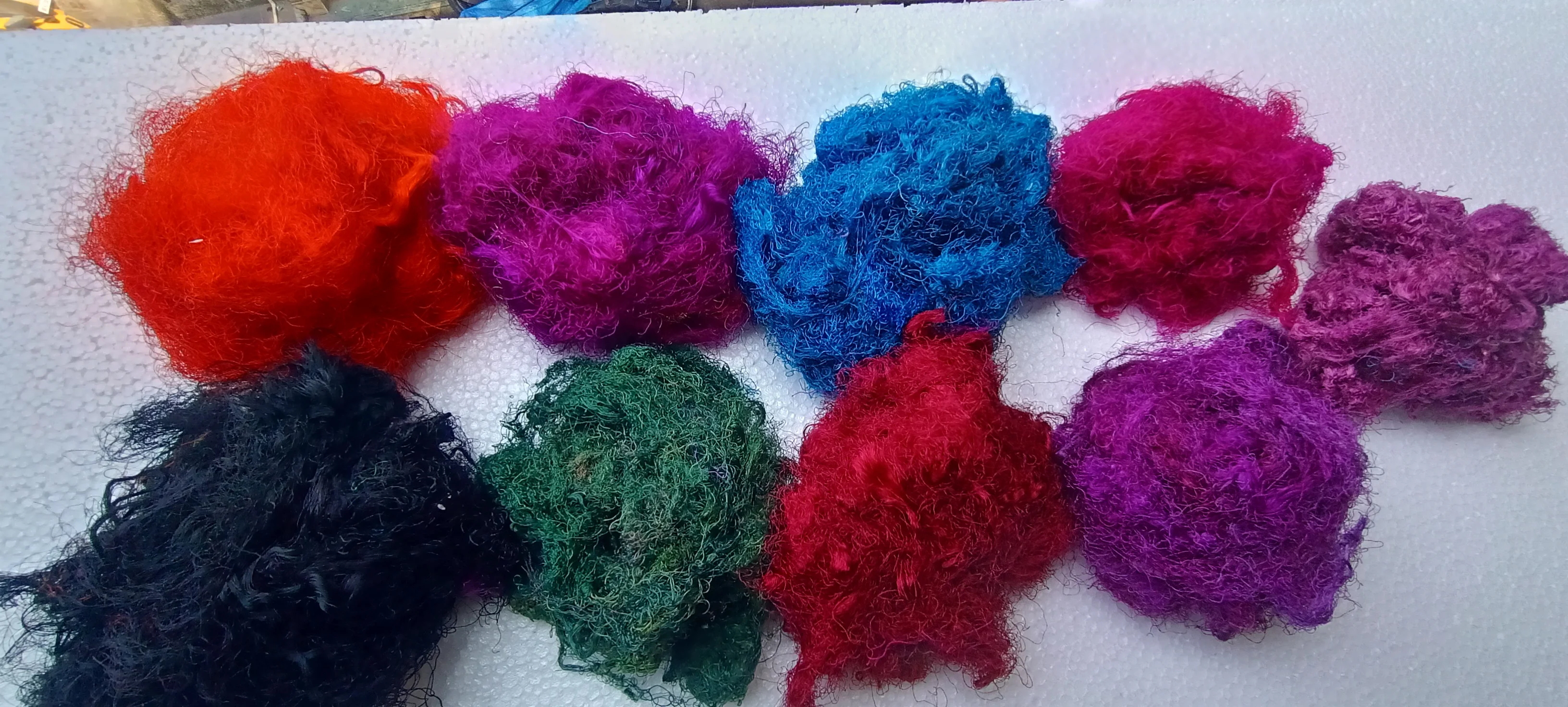 custom made dyed sari silk fiber in assorted colors made from sari silk waste suitable for spinning