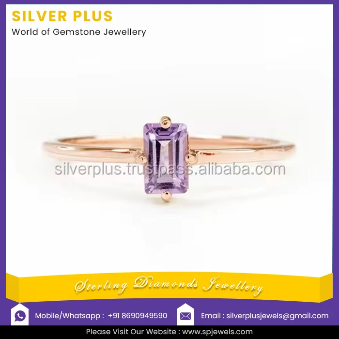 Solid 14K Yellow Gold Amethyst Gemstone Engagement Ring Manufacturer