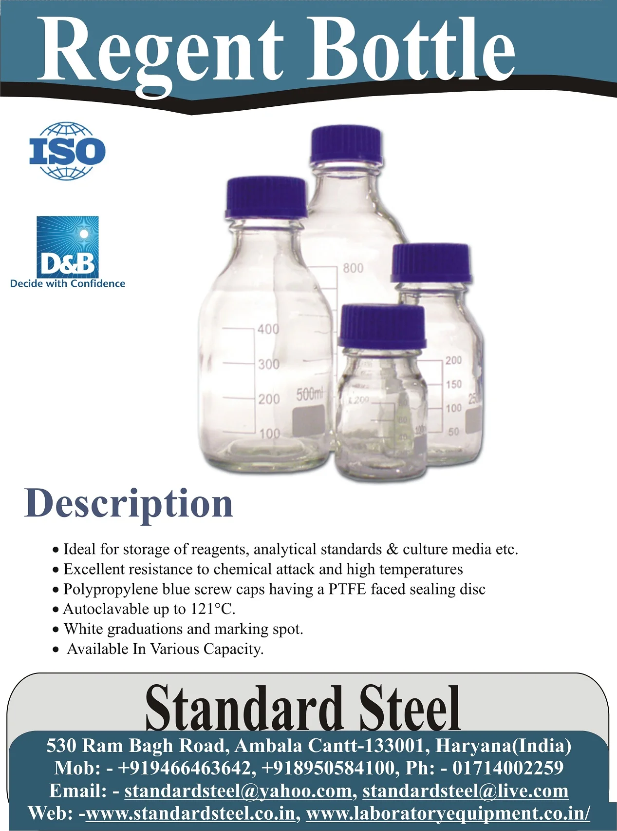 Laboratory Glass Regent Bottle laboratory glassware chemical regent storage bottle with screw cape regent bottle glass