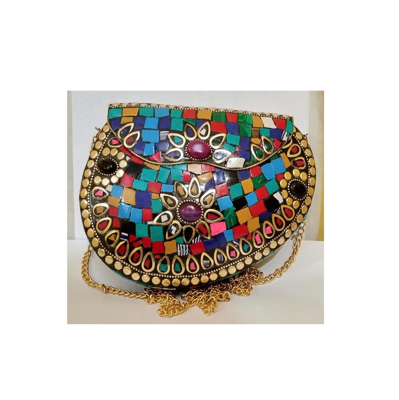 Best Quality Latest Mosaic Work Metal Bags for Women Partywear Use Available at Best Price from India GC-BG-113-D