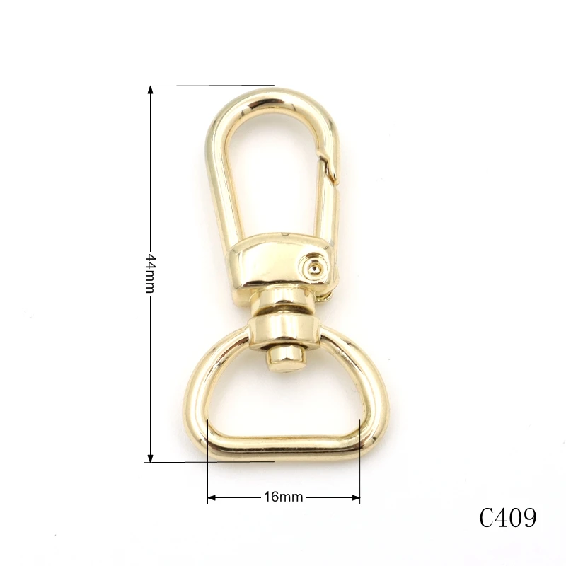 Gold Plated Bag Clasp Hardware Handbag Metal Clips16mm Swivel D Ring Snap Hook Buckle