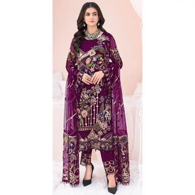 Eid специальная поддержка одежды/взрослый вечнозеленый Дизайн Плотный искусственный Жоржет Salwar Kameez с последовательностью вышивки для продажи