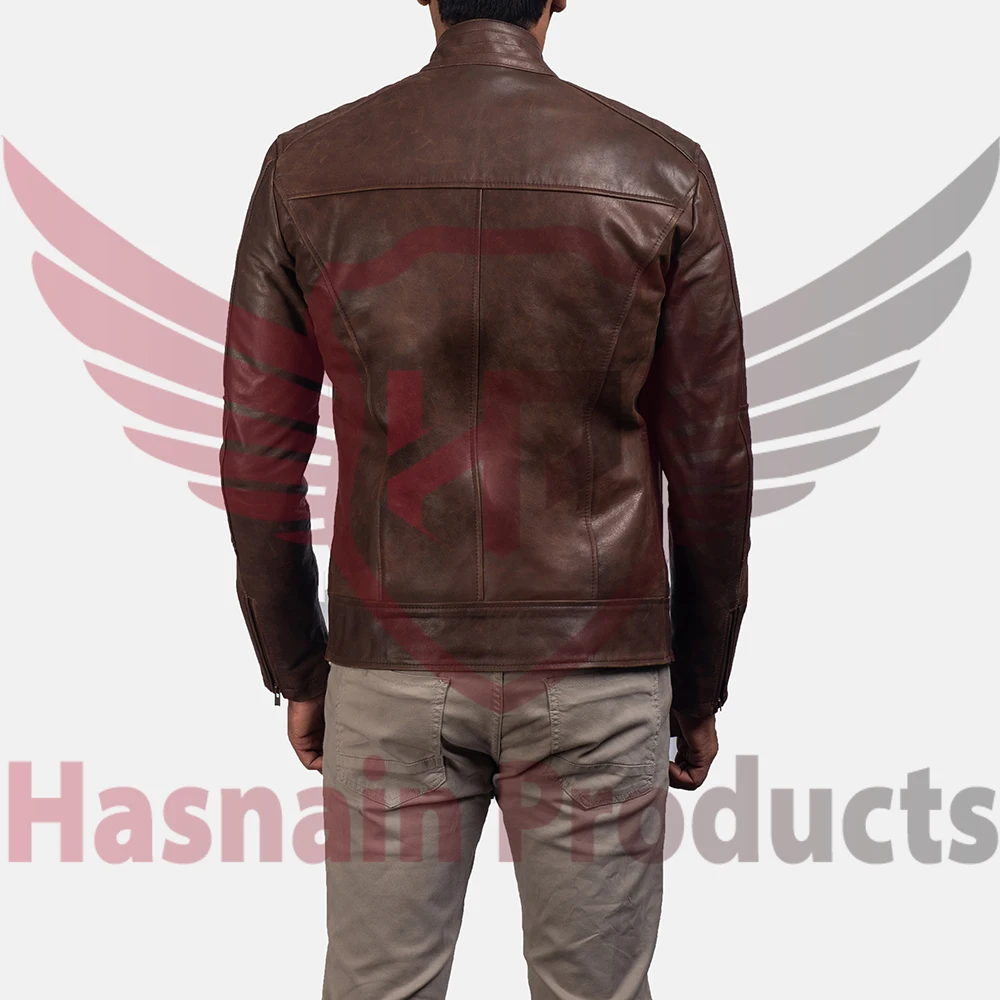 Hot Sale Hasnain Products Dean Brown Leather Biker Jacket Biker Real Sheep Leather Motorcycle Cropped Motorbike fashion Jacket