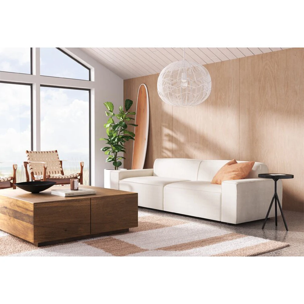 Moore White Living room Linen Sofa Cube 3-Seater Sofa for Sitting Room