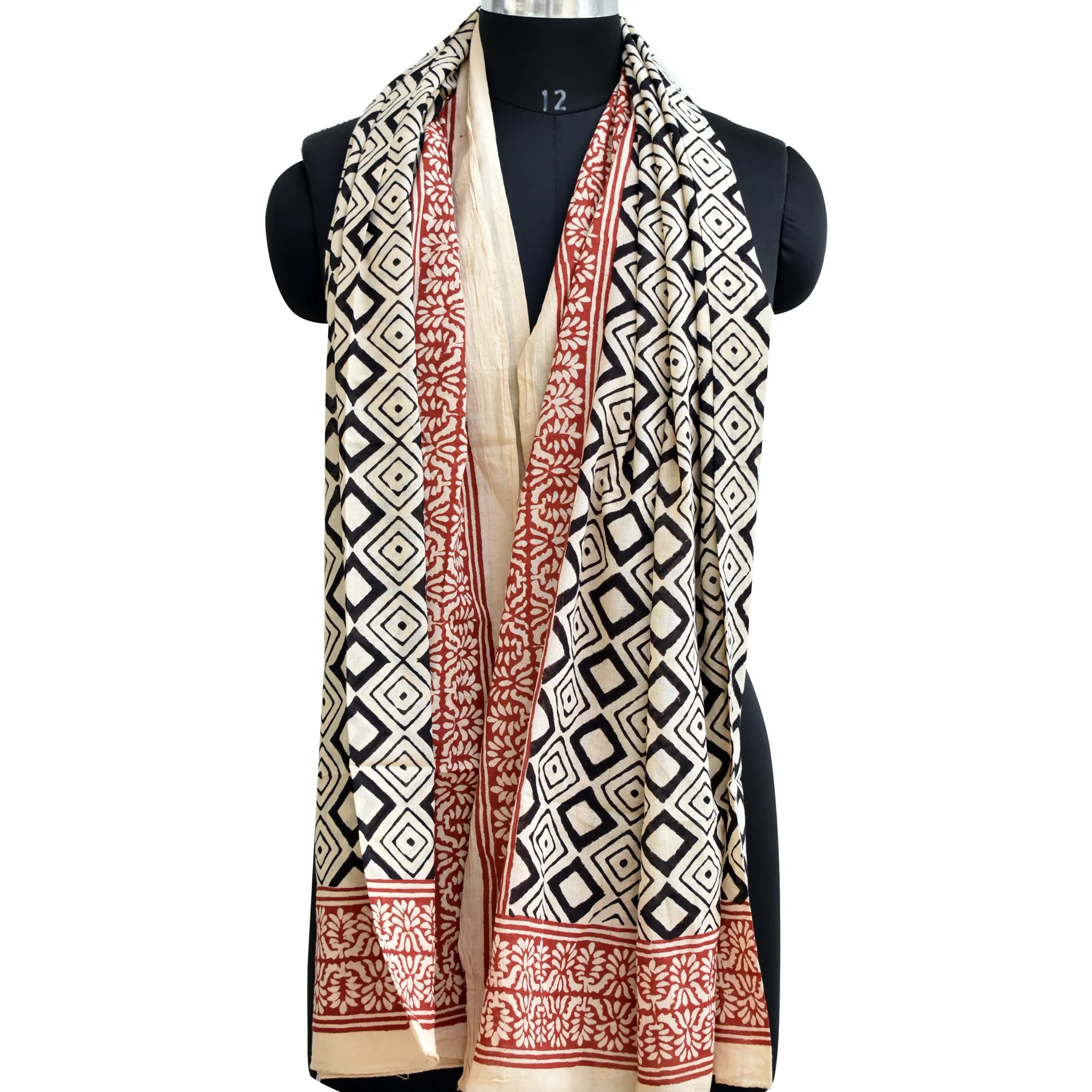 Fashion Long Large Cotton Sarong Sanganeri Block Printed Scarf Handmade Beach Cover Ups White Voile Scarves Pareo Wholesale