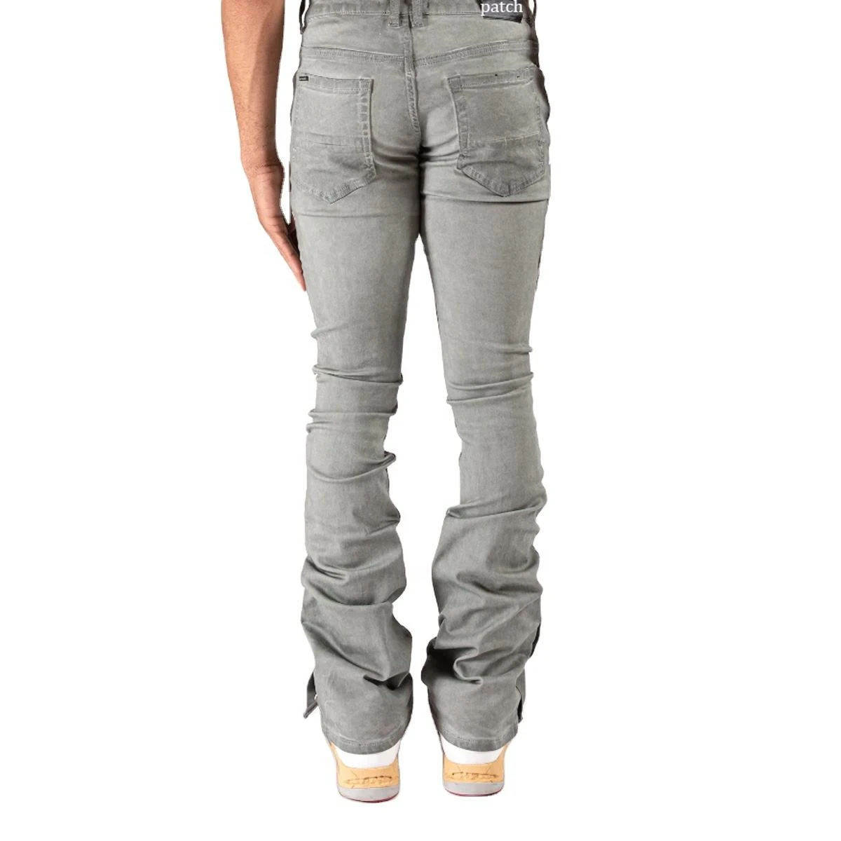 Custom Denim Luxury Flare Snap Button Branded Jeans Men Style Flared Pants Distressed Skinny Stacked Jeans