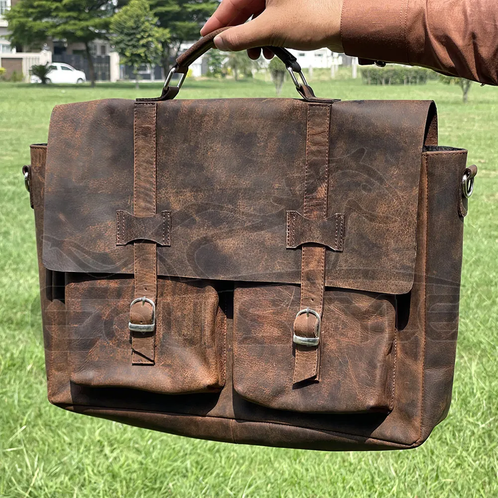 Genuine Leather Laptop Bag Brown Cowhide Messenger Office Work Computer Laptop Bag Large Rustic Shoulder Bag For Men