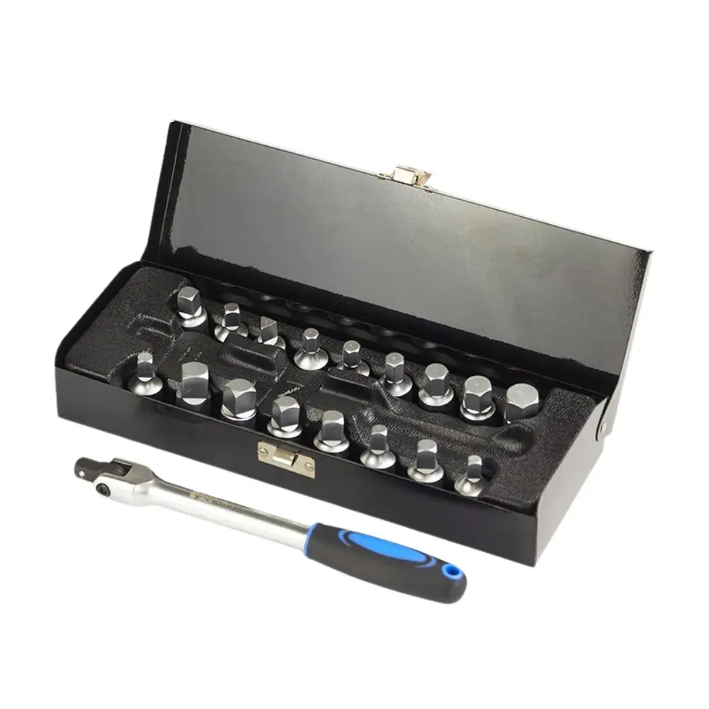CLAUTOOL hot sale 18 PCS Oil Drain Plug Key Socket Set 3/8 Drive Sump Keys M16 Heavy Duty Metal Case with Lockable Clasp