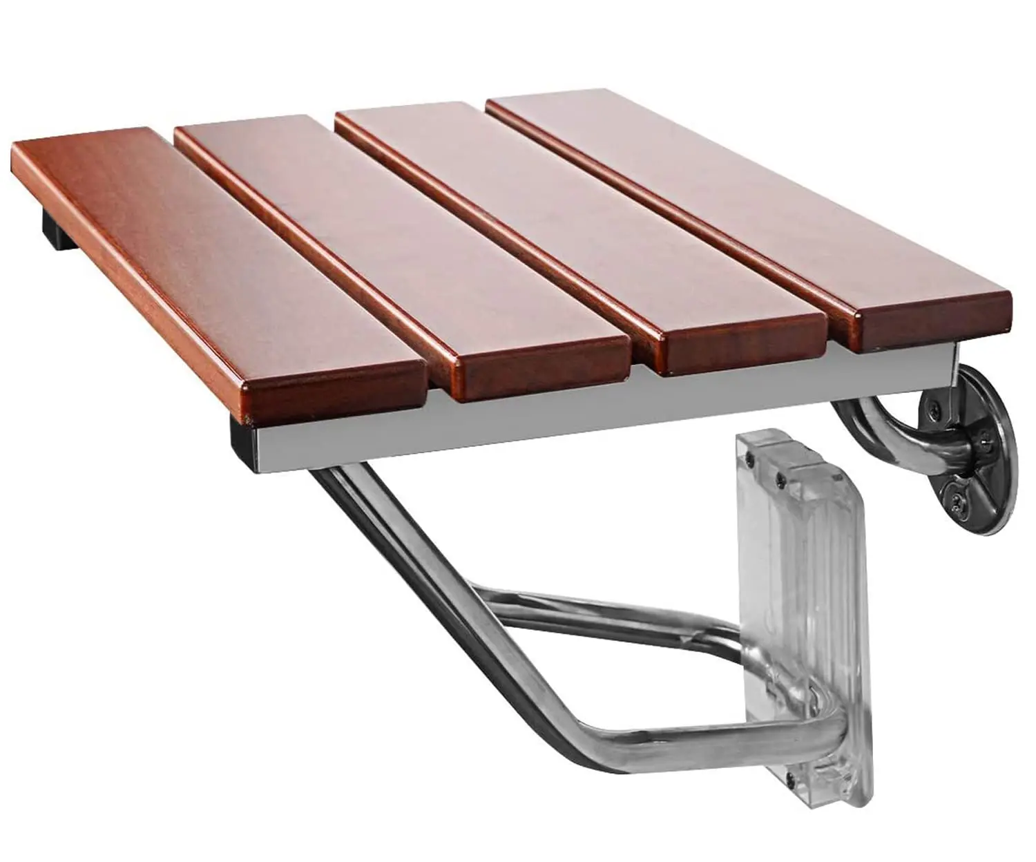 Folding Wall Mounted Teak Stainless Steel Folding Shower Chair Indoor Shower with Shower Chair for Elderly Disabled People