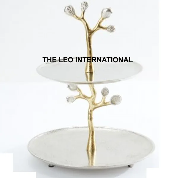 High Quality Metal Marble and Aluminum  2 Tier Cake Stand Flower Shape Gold Plate Silver Color 12X12X16 Inch Wedding Decoration