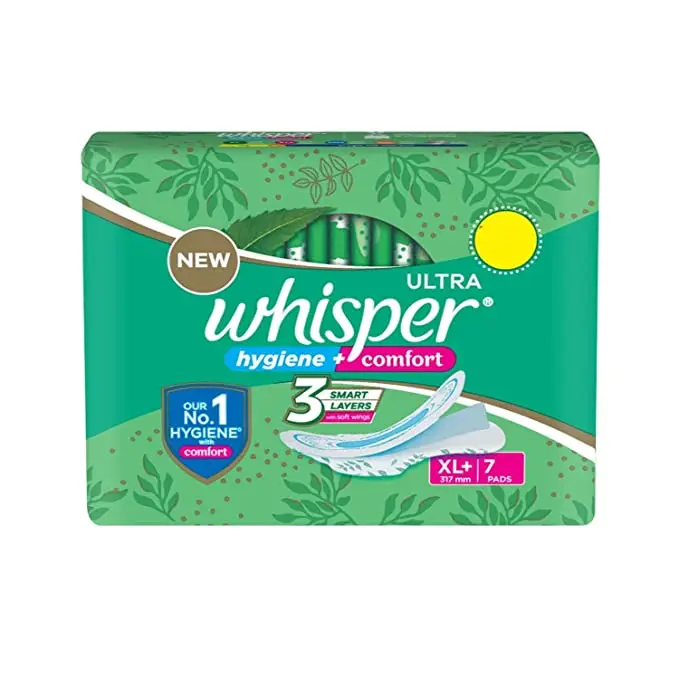 Whisper Ultra Clean Sanitary Pads For Women XL + 7 Napkins With 3 Smart Layers Long Lasting Coverage