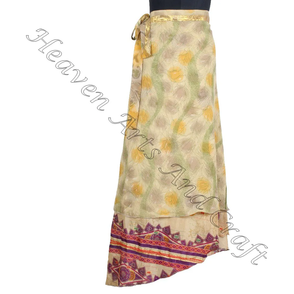 Multicolor Indian Silk Sari Made Long Wrap Skirt From India boho stylish multi color summer wear comfortable fashion hippie