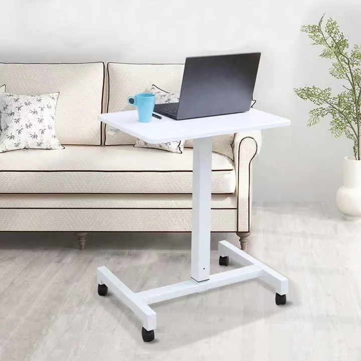 One Leg Movable Table Single Column Electric Height Adjustable Pneumatic Lifting Mobile Standing Desk With Wheels Desk Table