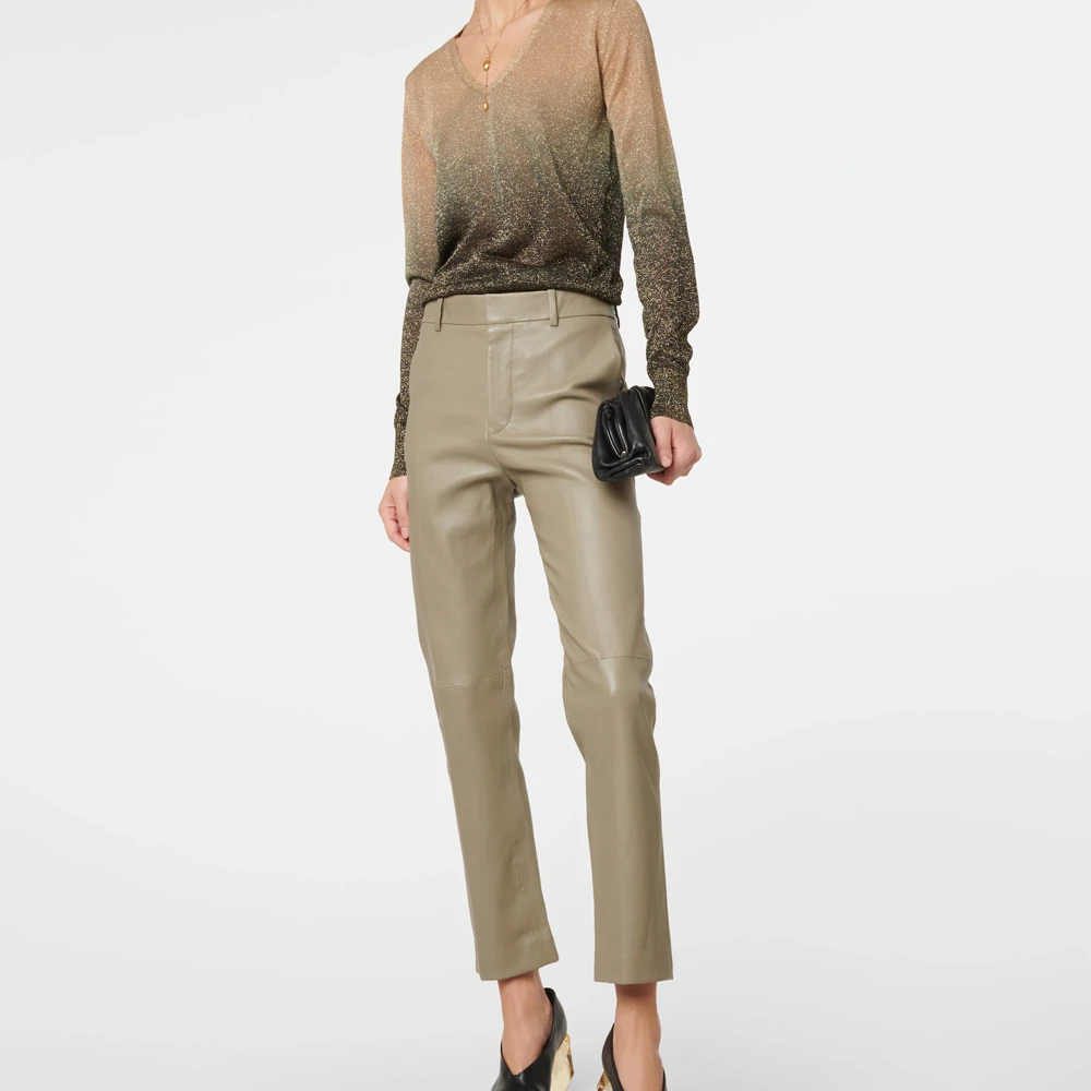 Fashionable High Quality Genuine Leather Women Pants Sheep Skin Pure Solid Color Women Leather Pants