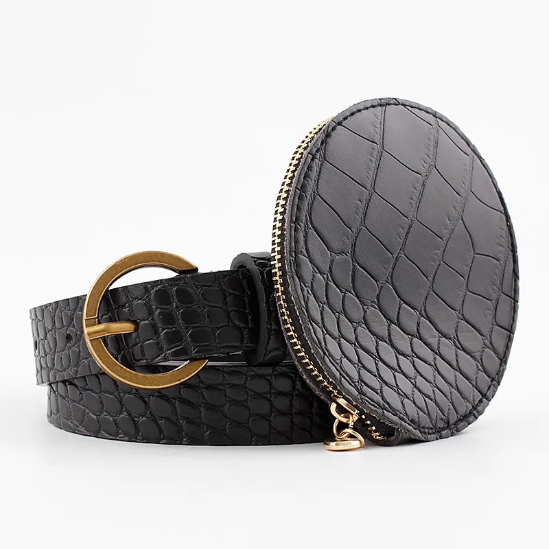 New Fashion Accessories Waist Storage Bag Wallet PU Leather Alloy Buckle Crocodile Pattern Ladies Women Dress Jeans Belts