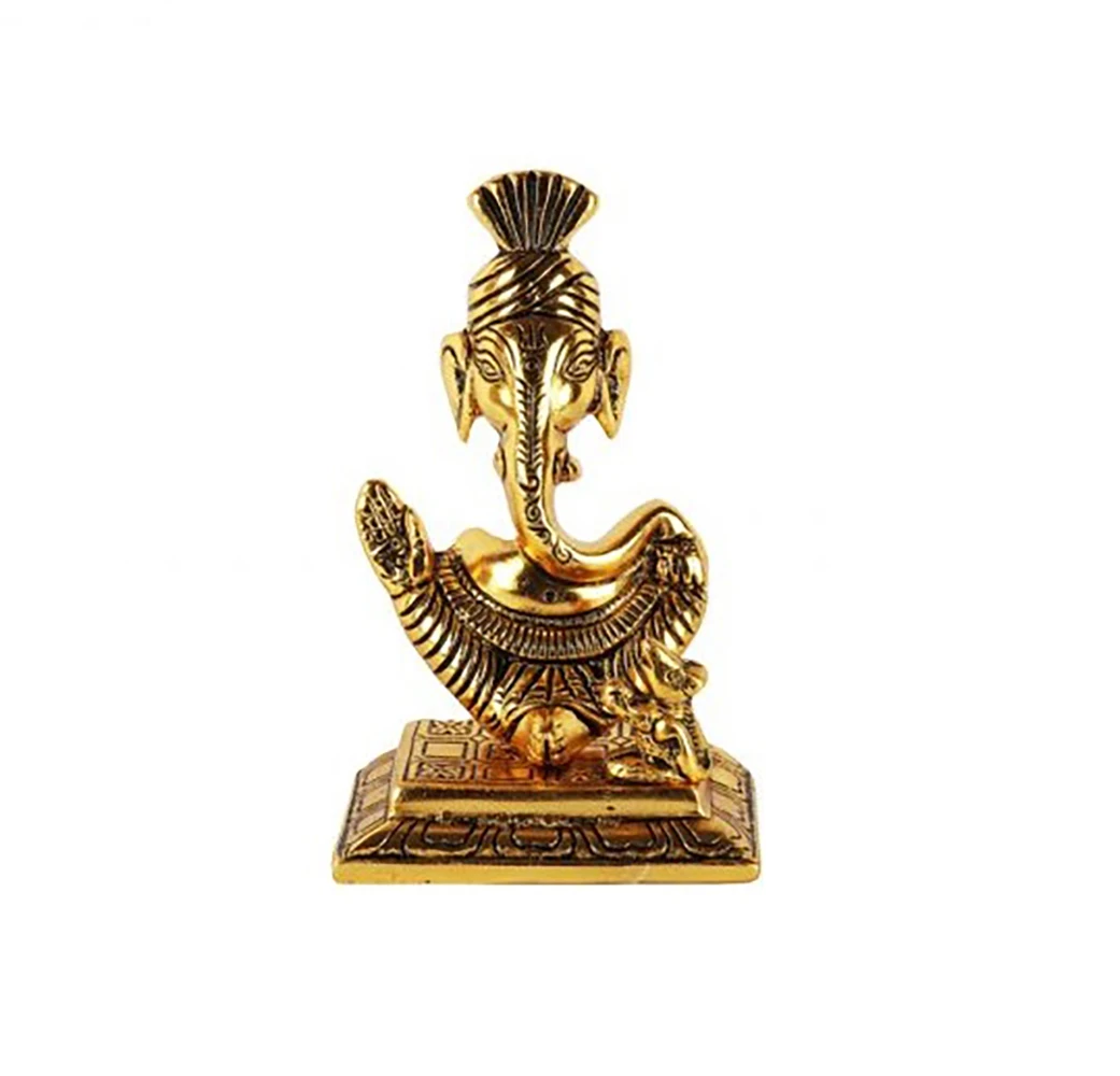 Vintage Ganesh Indian Elephant God Statue Home Temple Old Indian Hand Carved Lord Figurine  Metal Lord Ganesha Sculpture Statue