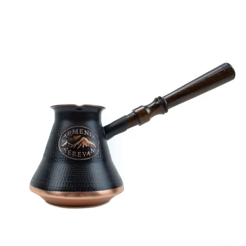 Handmade Coffee Pot Maker 5 Cup Armenian Copper Turkish Arabic Greek Coffee Pot with Wooden Handle